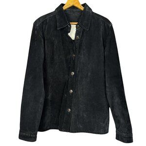 Vintage Black Suede Leather Jacket Women’s Suede Shacket 90s Minimalist Western